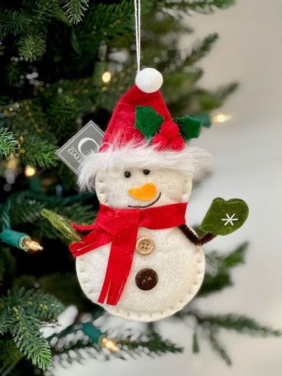Felt Snowman Ornament, Red Polka-Dot Scarf and Earmuffs