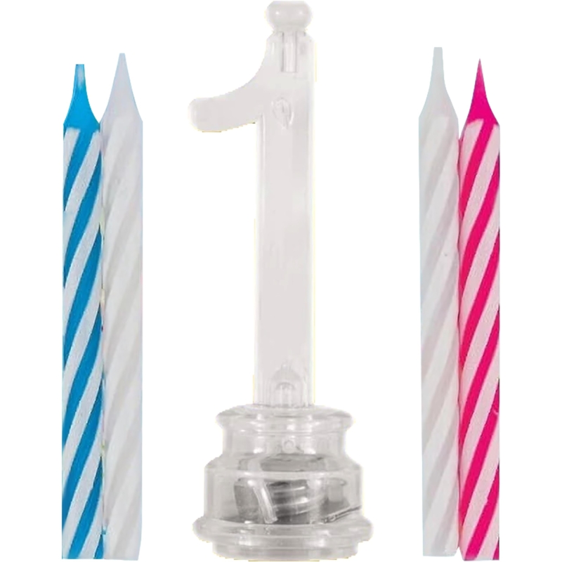 Festive Blue Plastic Number One Candle Holder for Birthday Cake Topper