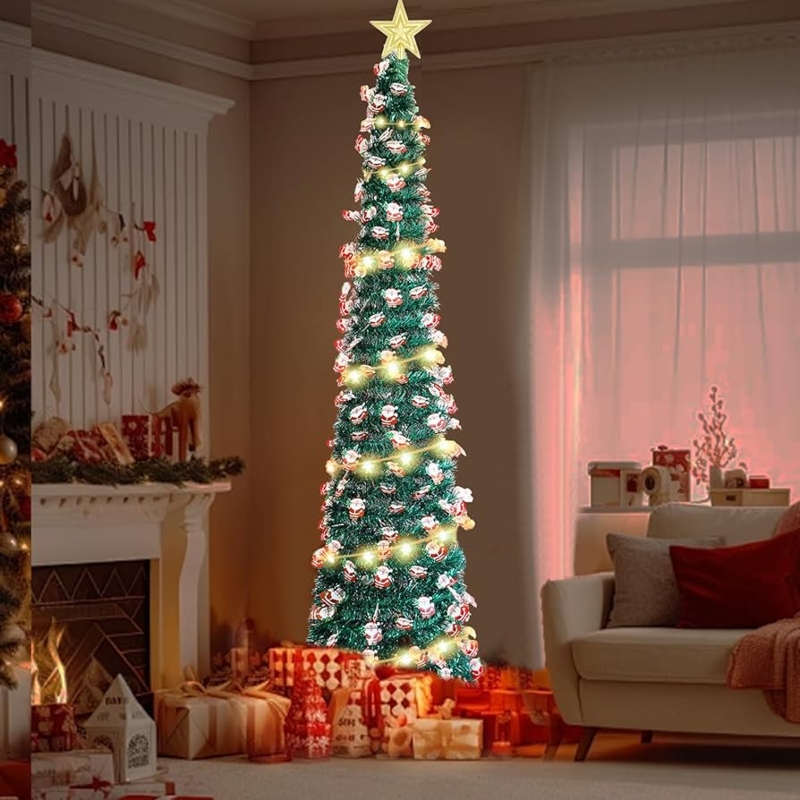 Festive Collapsible Spiral Holiday Tree Decor in Red, White, and Green
