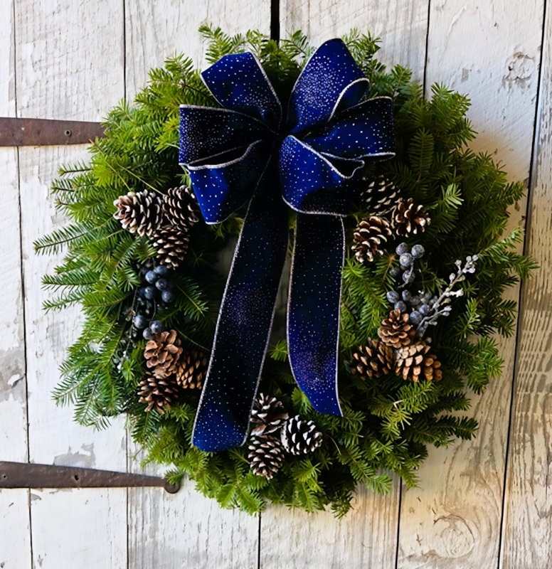 Festive Holiday Wreath featuring Plaid Ribbon Accent and Red Berries