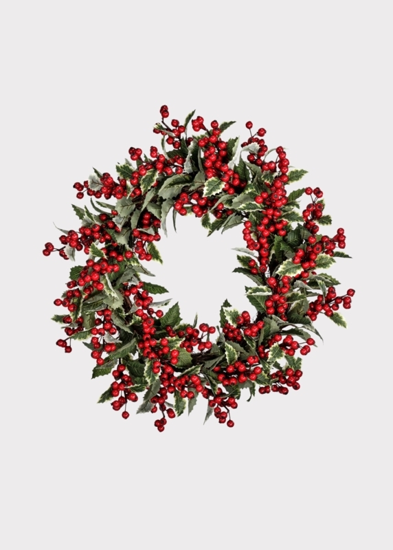 Festive Holly Leaf Wall Accent Wreath with Serrated Leaves