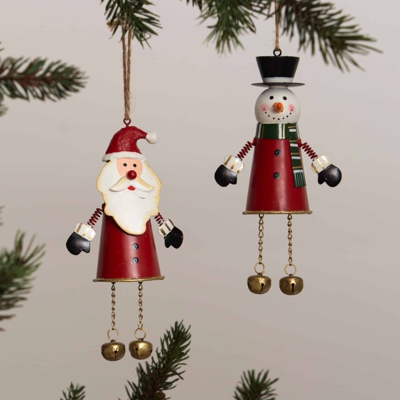 Festive Metal Snowman Ornament with Jingle Bell Legs Whimsical