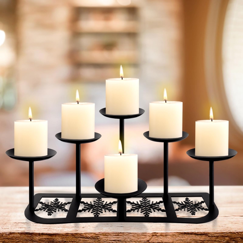 Fireplace Candelabra Matte Black Tiered Pillar Stand