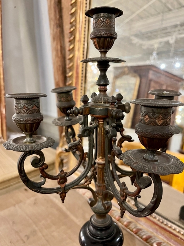Five Arm Candelabra Ornate Scrollwork Aged Patina French