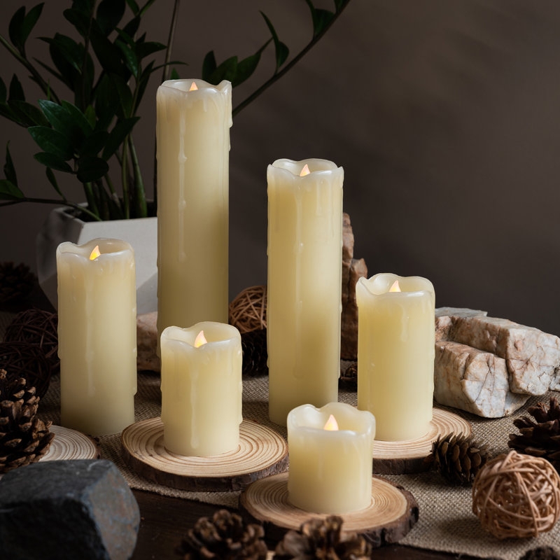 Flameless Candle Pillars Realistic Dripping Wax Effect Rustic Decor