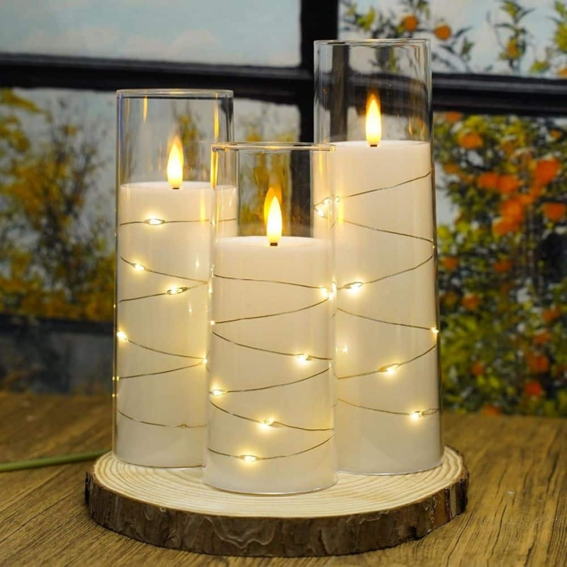 Flameless Candle Set of 9 White Melted Wax Edge Varied Heights LED