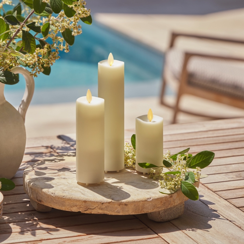 Flameless Candle Slim Profile Melted Top Ivory Warm Ambient Light