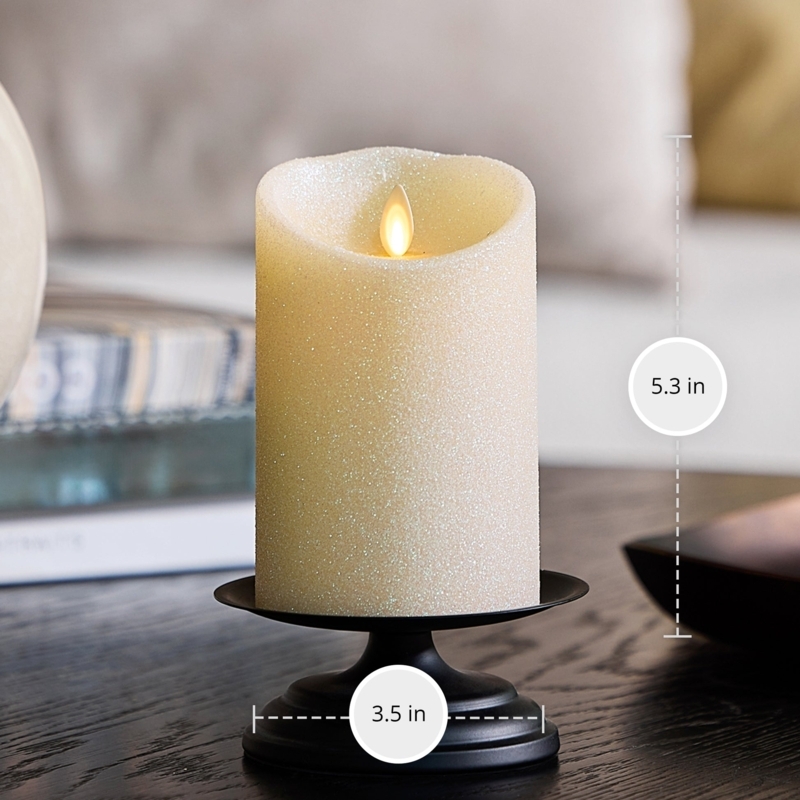 Flameless Pillar Candle Ivory Glitter Finish Scalloped Edge Elegant