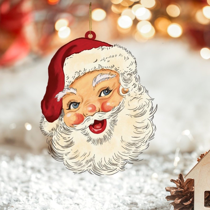 Flat Acrylic Santa Ornament Vintage Illustration Holiday Keepsake