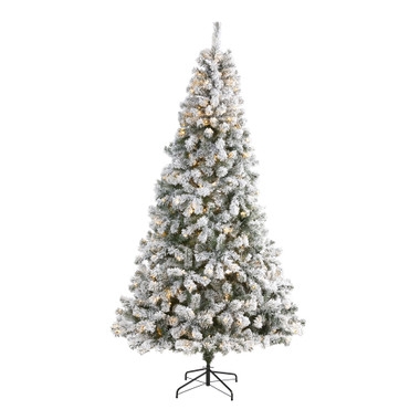 Flocked Artificial Christmas Tree Heavy Snow Metal Stand
