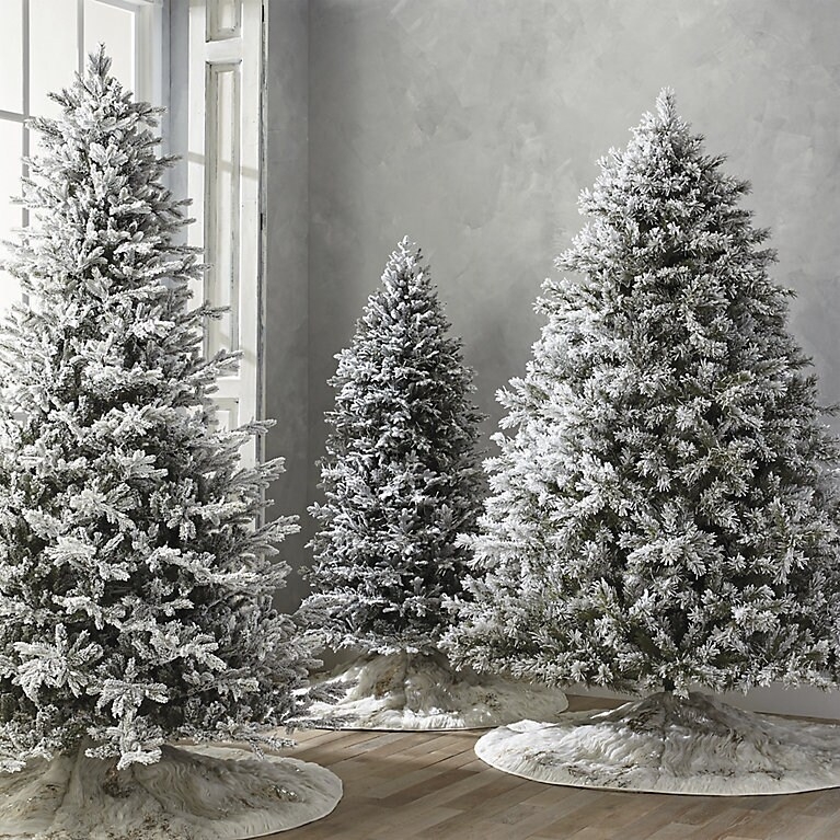 Flocked Artificial Christmas Tree Set Meteor Lights Multi-Height Styling