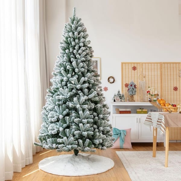 Flocked Christmas Tree Heavy Snow Pre-Lit Modern Decor