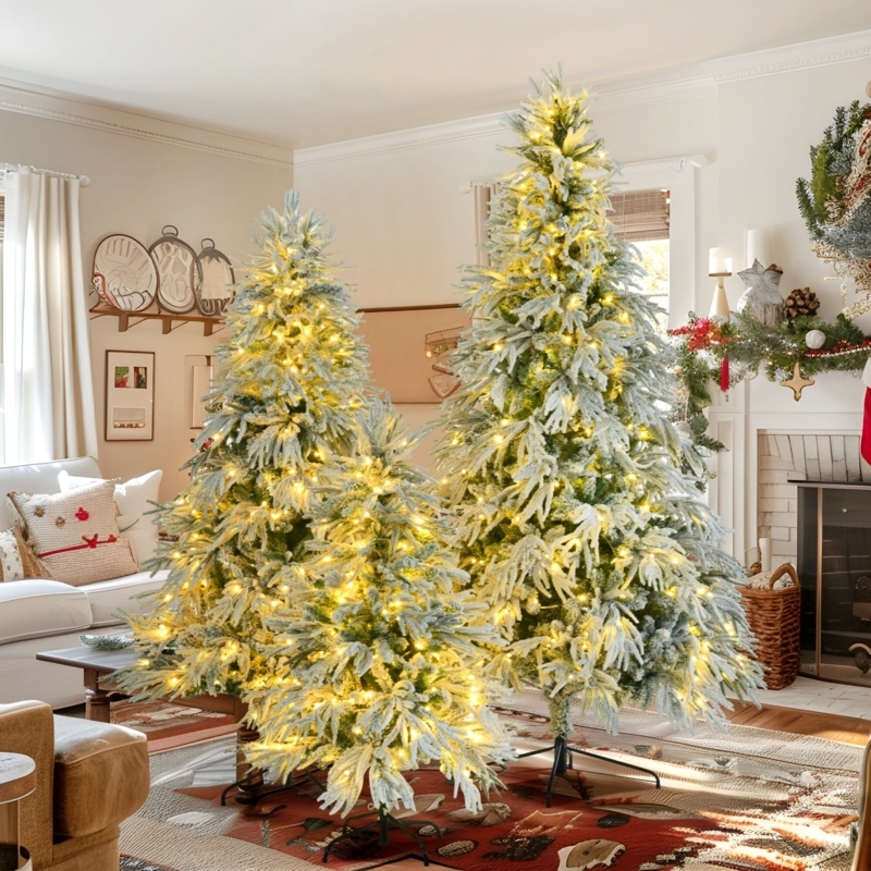 Flocked Christmas Tree Set: Hinged Spruce with 8 Flashing Modes.