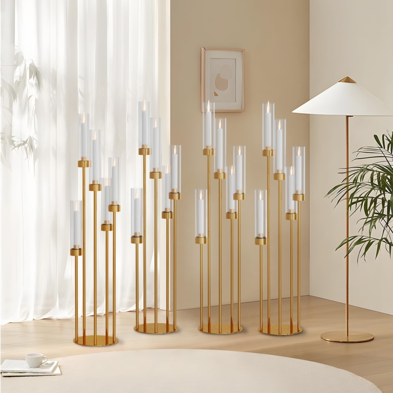 Floor Candelabra Gold Five Arm Acrylic Chimneys Glam Wedding Decor