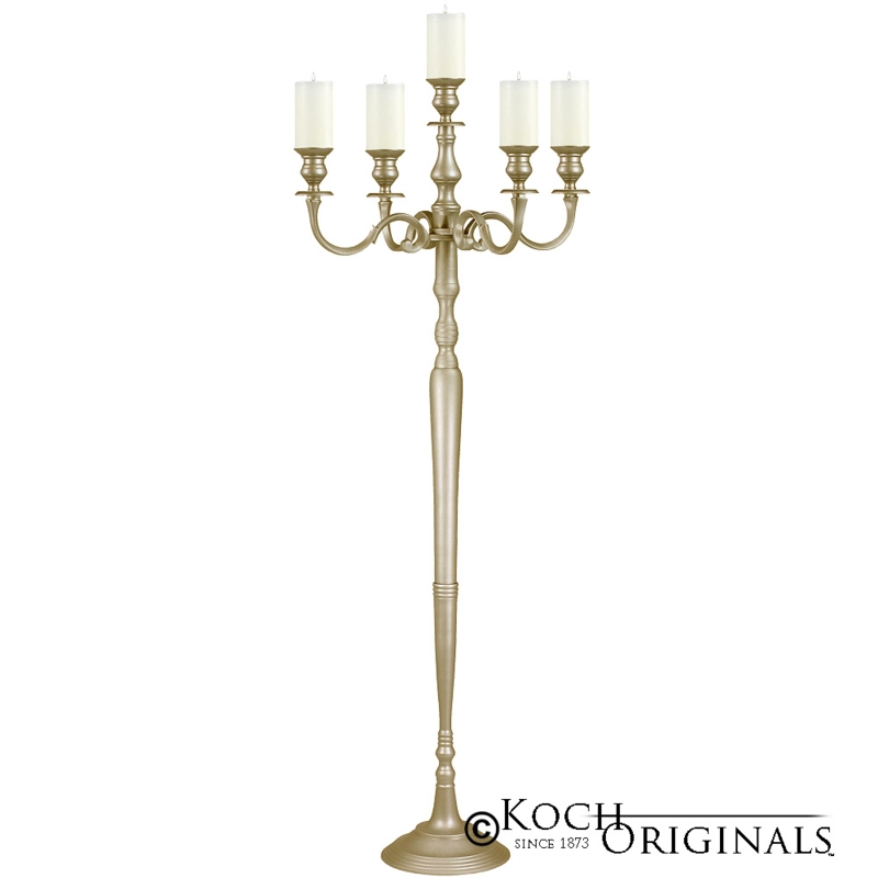 Floor Candelabra Gold Leaf Finish Five Light Tiered Heights