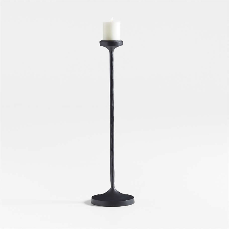 Floor Candle Holder Minimalist Slender Stem Matte Black Metal Set