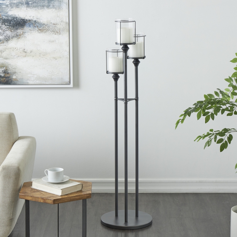 Floor Candle Holder Tiered Industrial Metal Hurricane Glass Sleeves