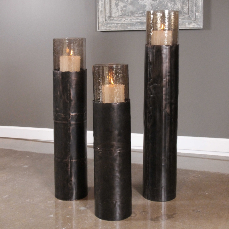 Floor Candle Holder Trio Geometric Cage Design Modern Industrial