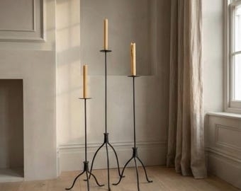 Floor Candle Holder Tripod Base Matte Black Rustic Industrial Set