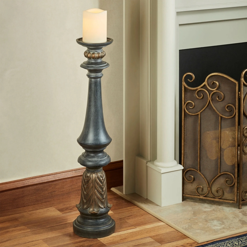 Floor Candleholder Antique Black Scrollwork Tripod Base Metal