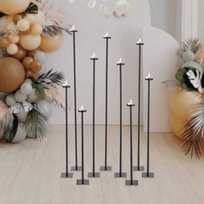 Floor Candlestick Holder Set Matte Black Tiered Heights Modern