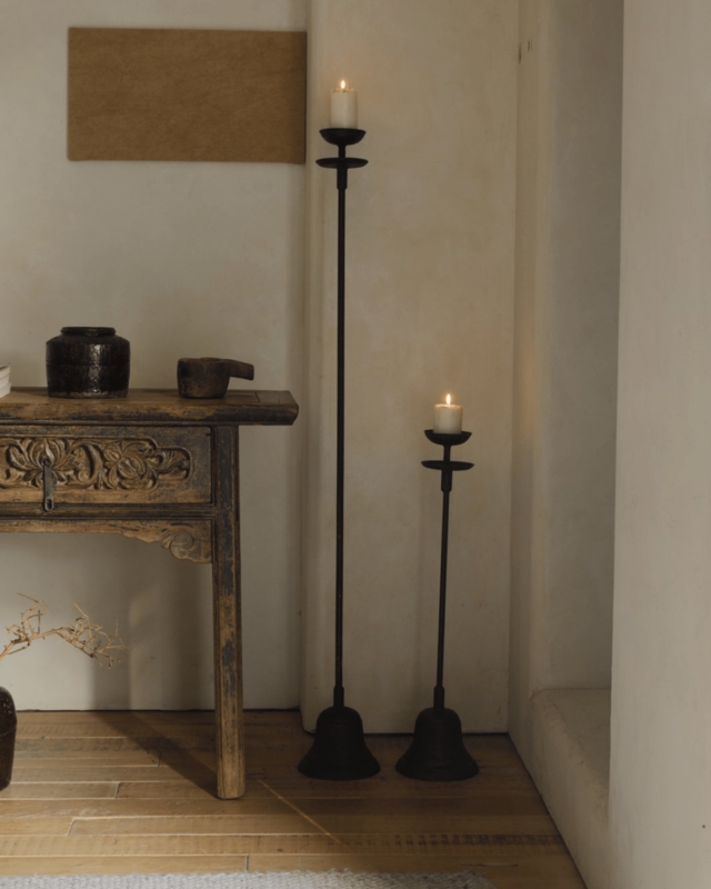 Floor Candlestick Iron Turned Detailing Rustic Farmhouse Accent