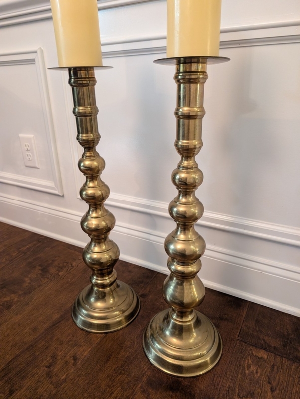 Floor Candlestick Vintage Brass Tripod Base Claw Feet Traditional Decor