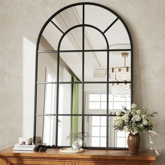 Floor Mirror: Antiqued Gold Ornate Carvings Arched Leaning Design