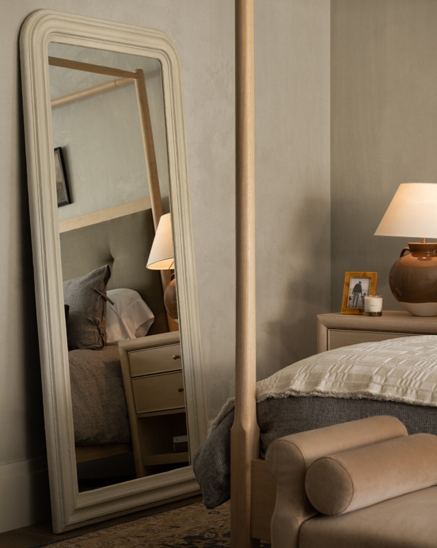 Floor Mirror: Arched Slender Black Frame Transitional