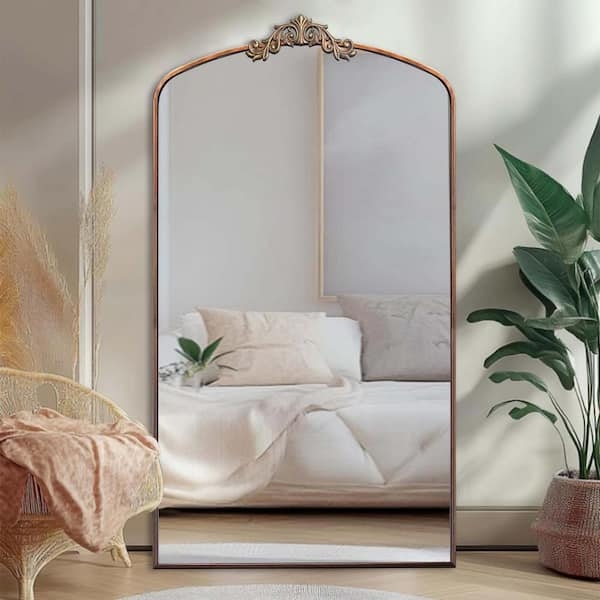 Floor Mirror Arched Top Slim Frame, Oversized Leaner Silhouette.