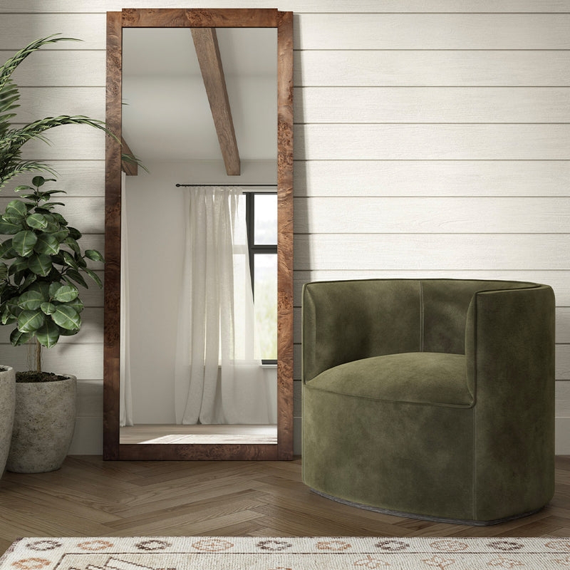 Floor Mirror Full Length Burl Wood Grain Thick Rounded Frame