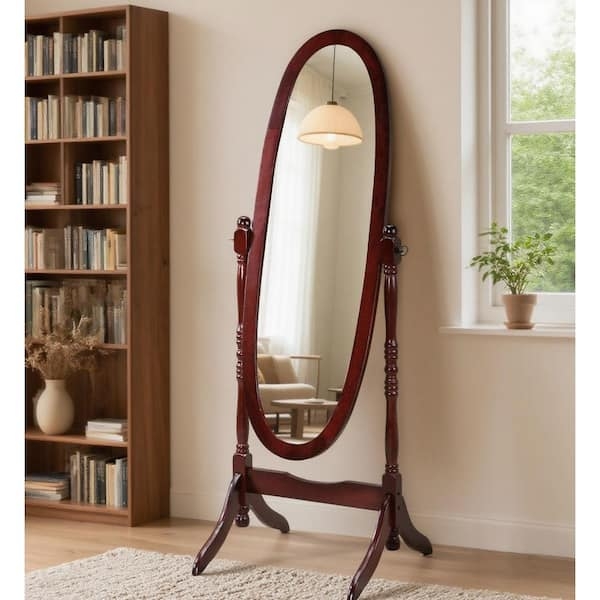 Floor Mirror Full Length Leaning Traditional Dark Brown Wood Frame