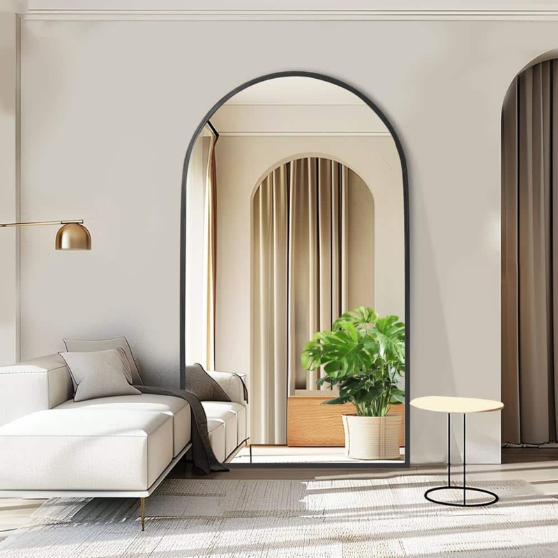 Floor Mirror: Full Length Modern Scandi Slim Aluminum Alloy Arch Leaning