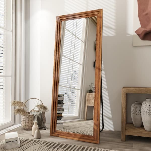 Floor Mirror Full Length Oversized Leaning Wide Wood Toned Frame