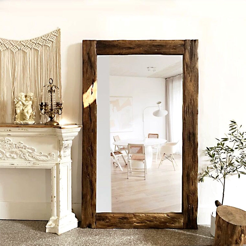 Floor Mirror Full Length Wide Rustic Frame Mitered Corners Leaning