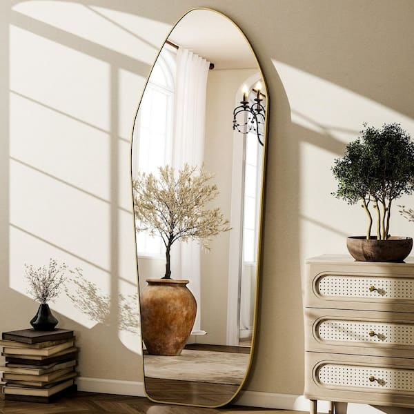 Floor Mirror, Irregular Shape with Organic Modern Thin Frame