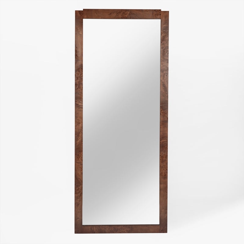 Floor Mirror Leaning Burl Wood Rounded Corners Dark Brown