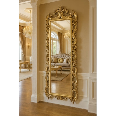 Floor Mirror Leaning Thick Wood Frame Tiered Corner Joinery