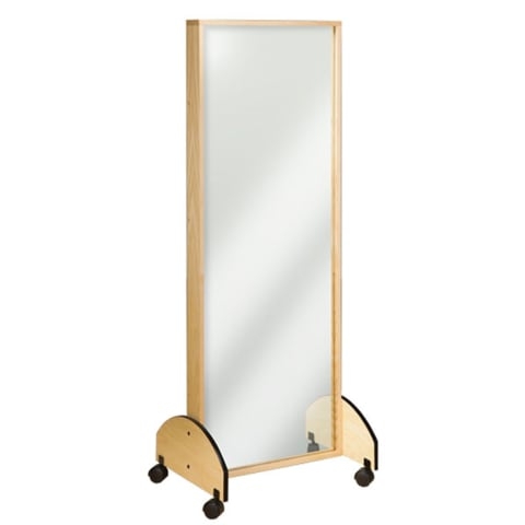 Floor Mirror Light Wood Frame Mobile Physical Therapy Base