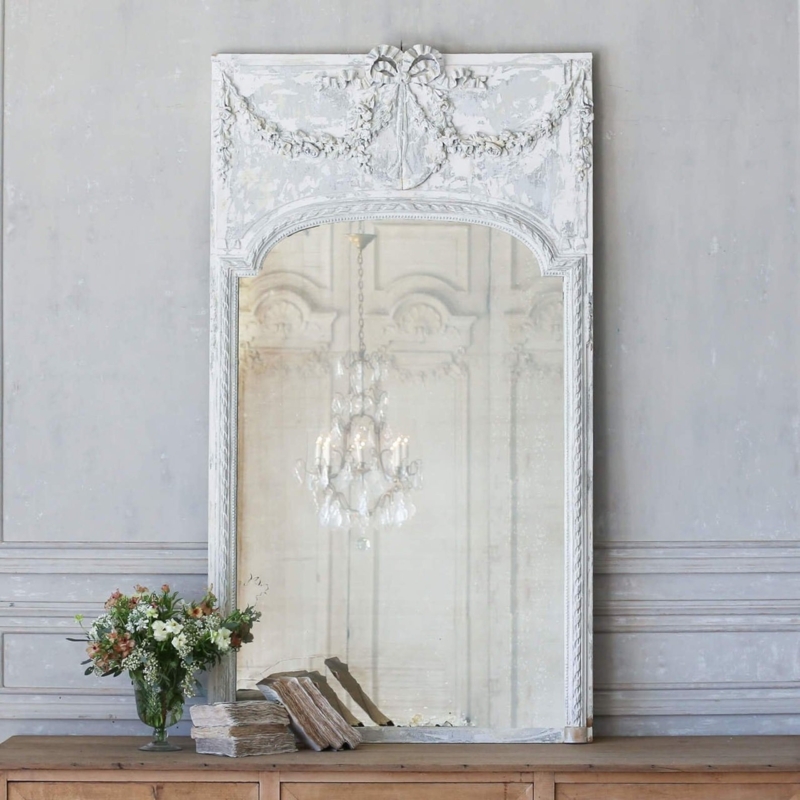 Floor Mirror: Ornate Crest Oversized Silhouette, Traditional Style