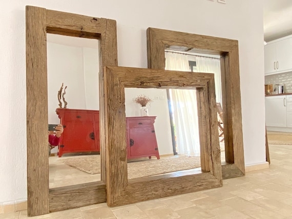 Floor Mirror Reclaimed Wood Extra Wide Frame Distressed