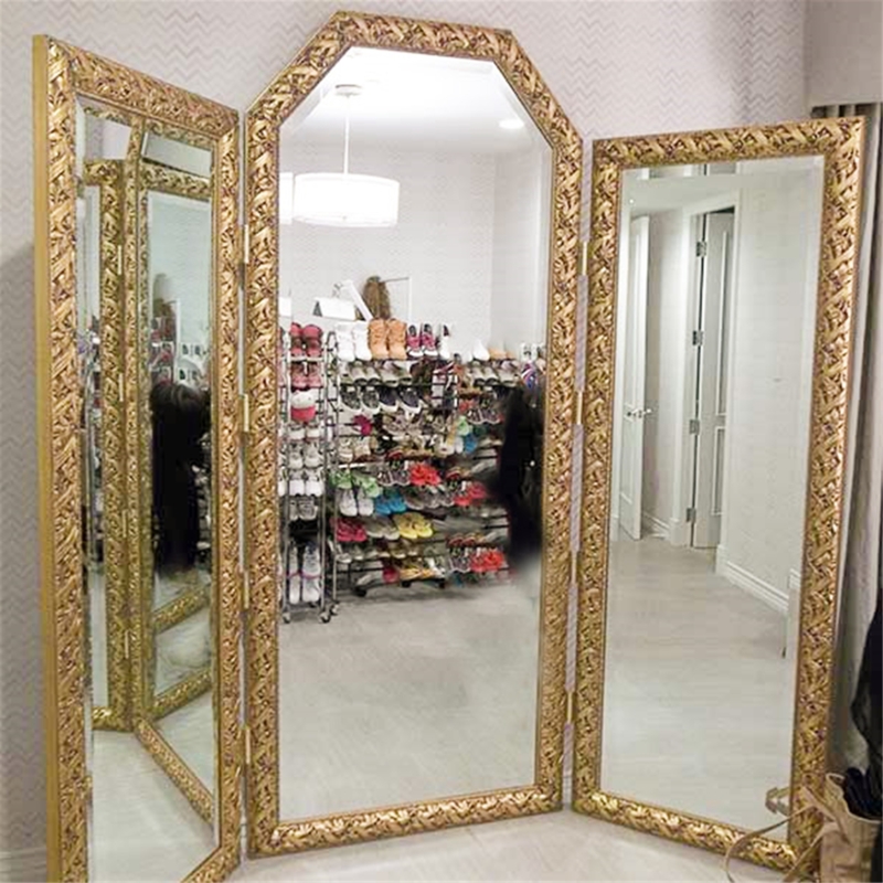Floor Mirror Three Panel Folding Ornate Traditional Baroque