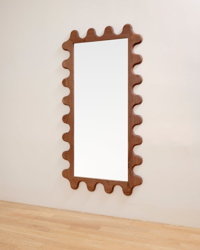 Floor Mirror Wavy Frame Asymmetrical Wood Leaning Organic Decor