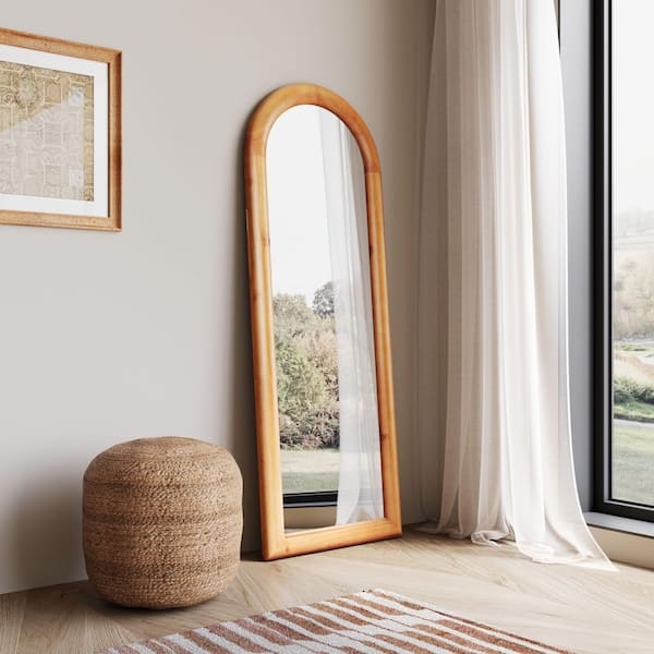 Floor Mirror with Arched Top and Integrated Easel Back Stand in Wood