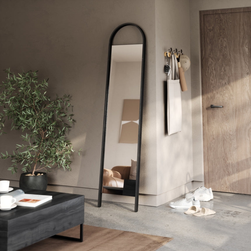 Floor Mirror with Scandinavian Bentwood Frame in Natural Finish