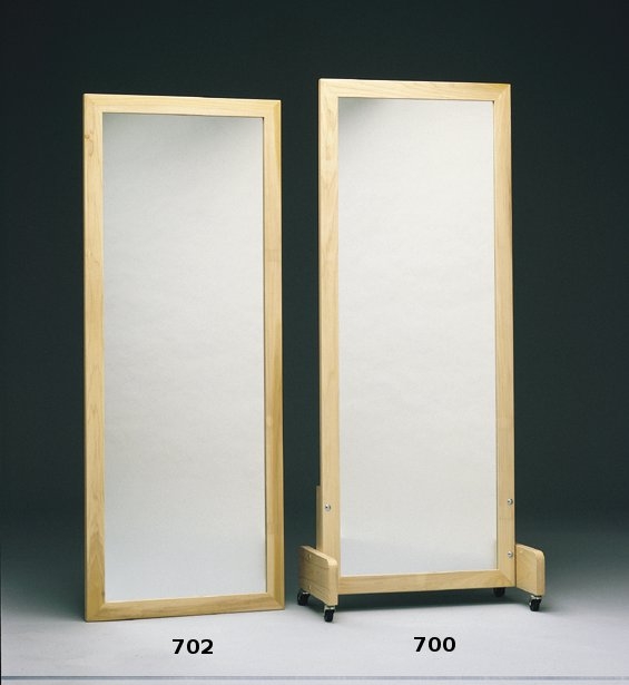 Floor Mirror Wood-Toned Stand Casters Mobile Base Design