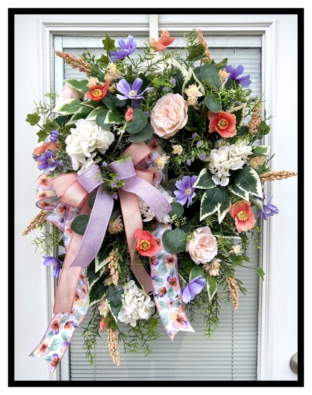 Floral Swag with Vertical Teardrop Silhouette & Lavender Accents