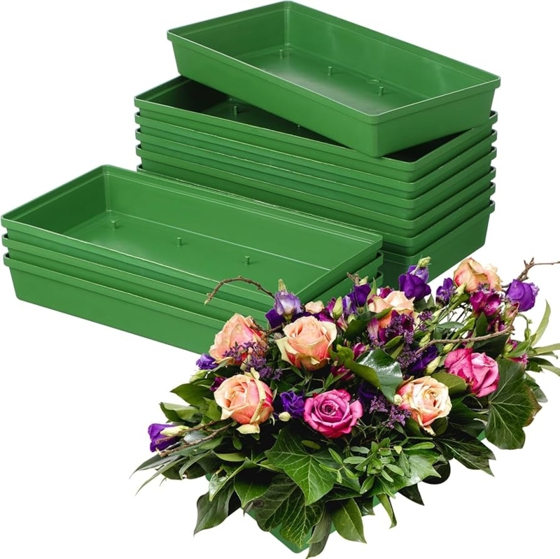 Floral Tray Ten Piece Set in Dark Green Plastic for Arrangements