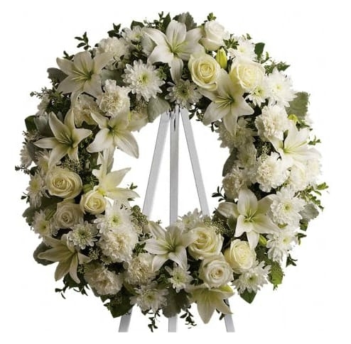 Floral Wreath: Classic Lily and Rose Mix Sympathy Arrangement