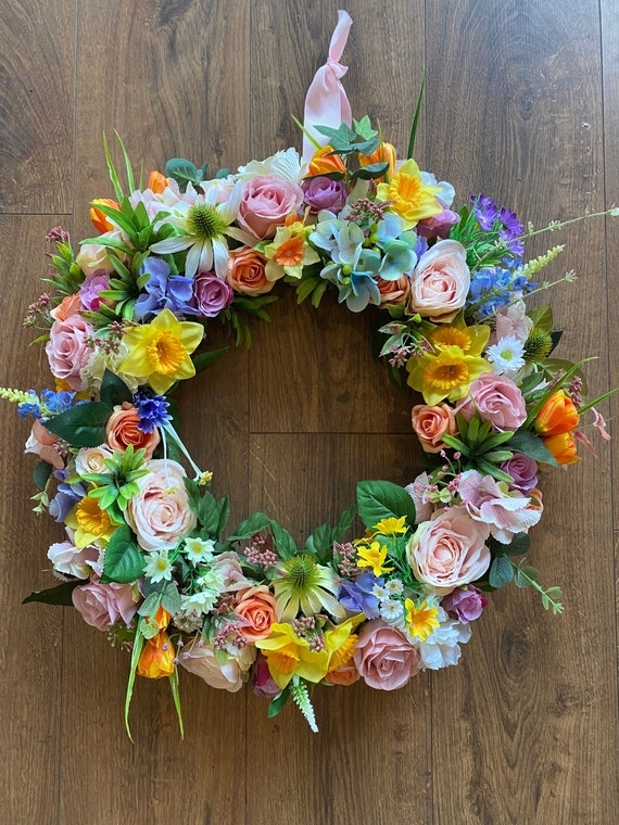 Floral Wreath: Dense Floral Arrangement & Navy Blue Contrast